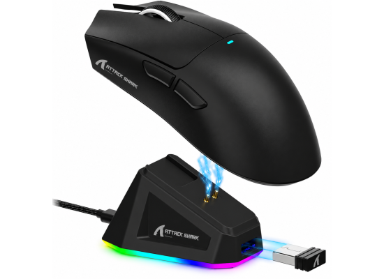 ATTACK SHARK X11 Tri-Mode Wireless Gaming Mouse Black with RGB Charging Dock